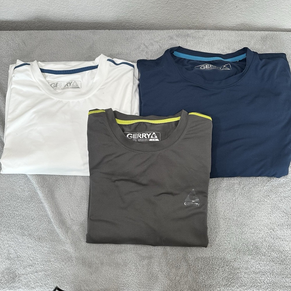 Gerry Lot of 3 Shirt Mens Long Sleeve Crewneck Hiking Fishing Polyester Blend LG